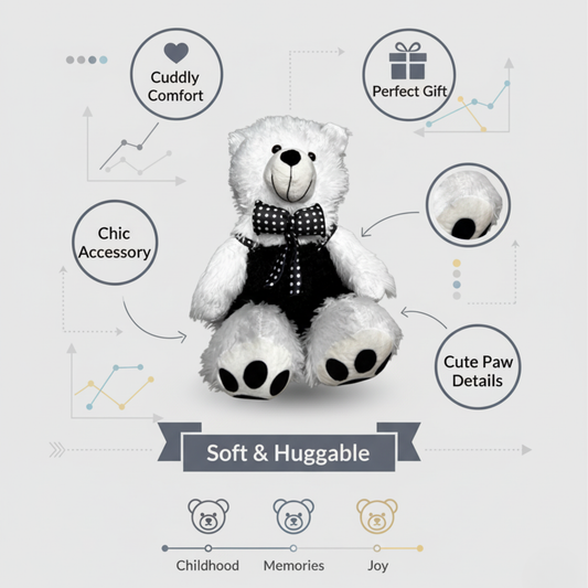 CLASSIC TEDDY BEAR WITH POLKA BOW - 52 CMS