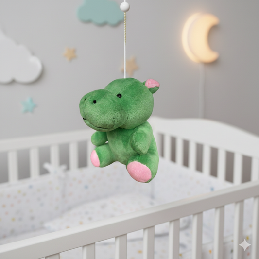GREEN HIPPO HANGING SOFT TOY - 15 CMS