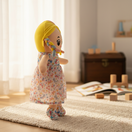 BUTTERFLY PRINT SOFT DOLL - 50 CMS