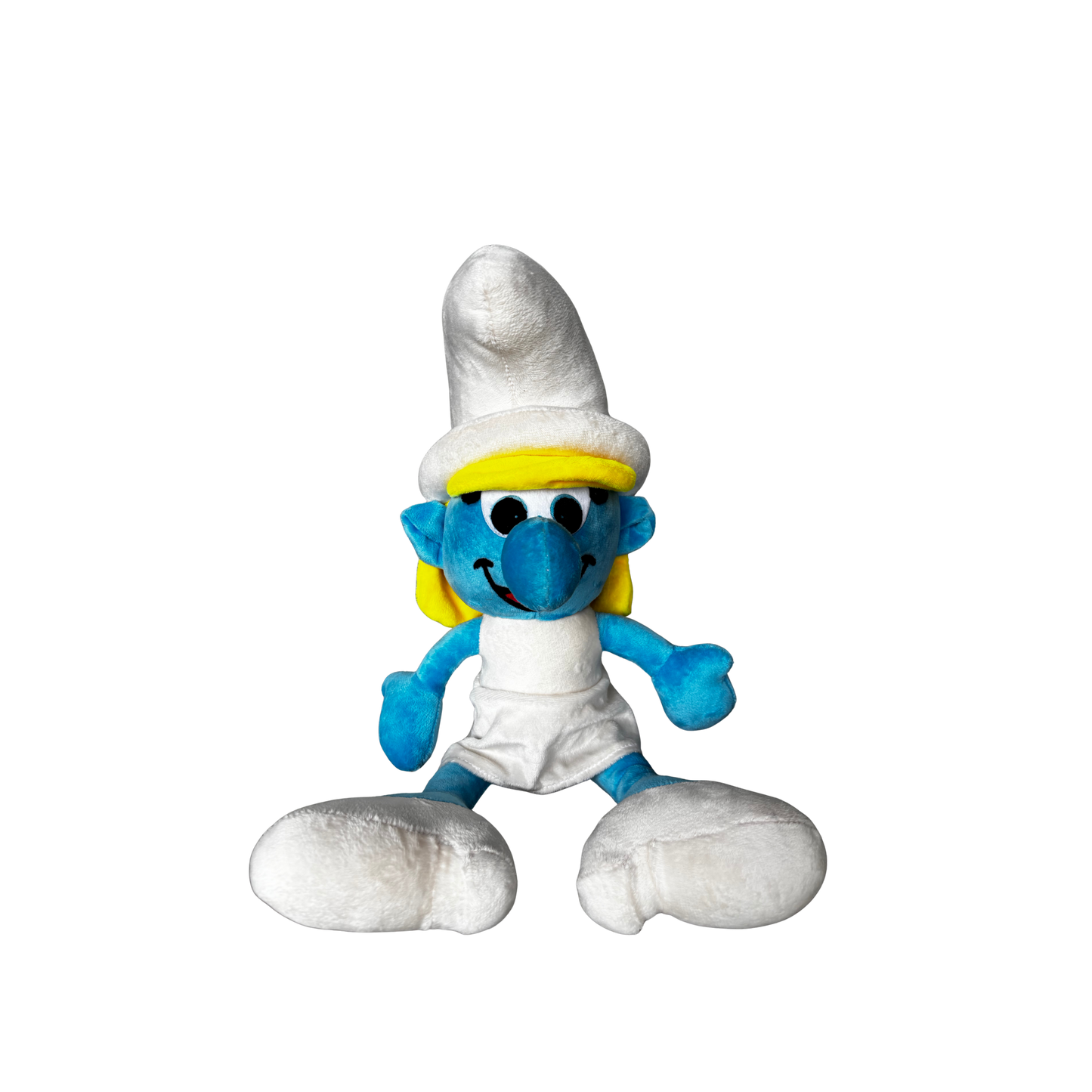 BLUE & WHITE CHARACTER PLUSH WITH YELLOW HAT - 45 CMS
