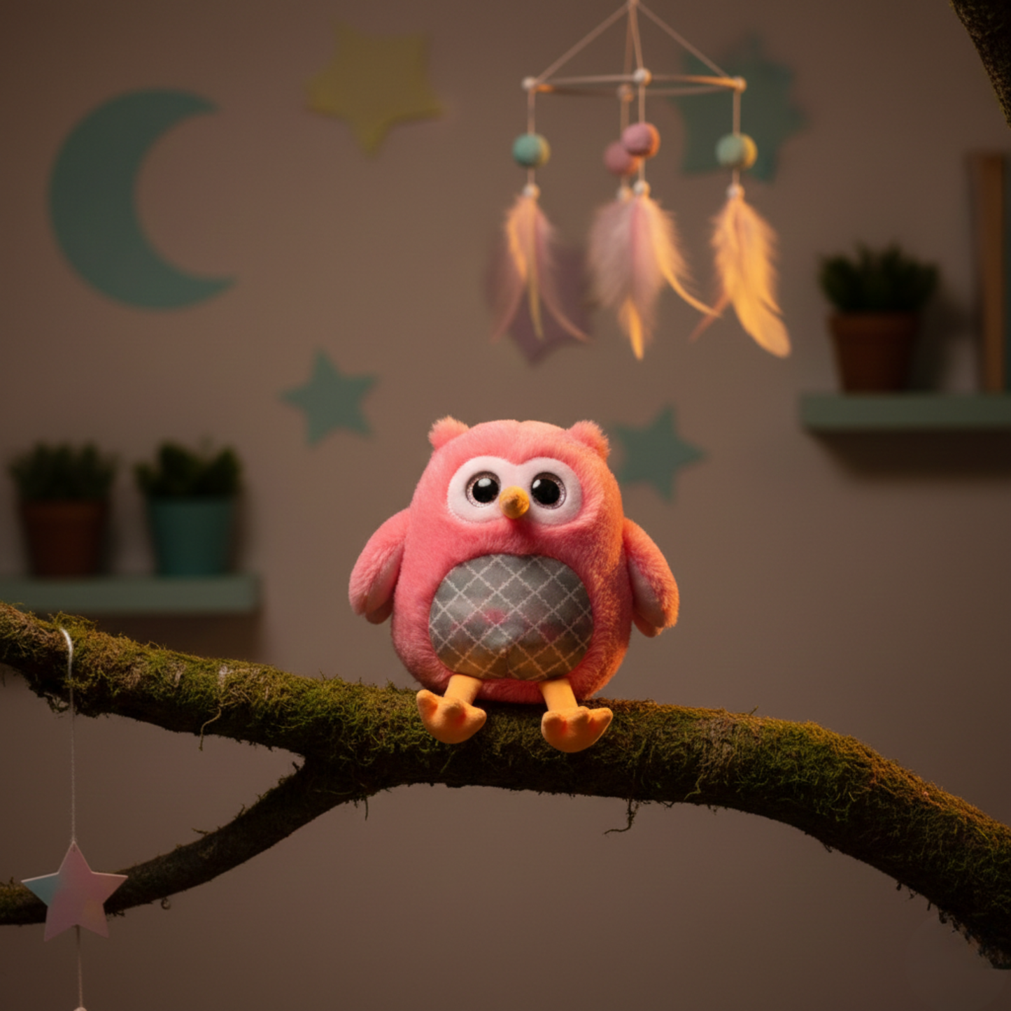 PINK OWL SOFT TOY - 35 CMS