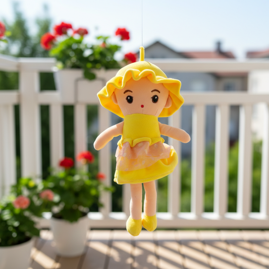 YELLOW UMBRELLA RAINCOAT GIRL SOFT PLUSH HANGING TOY DOLL - 40 CM