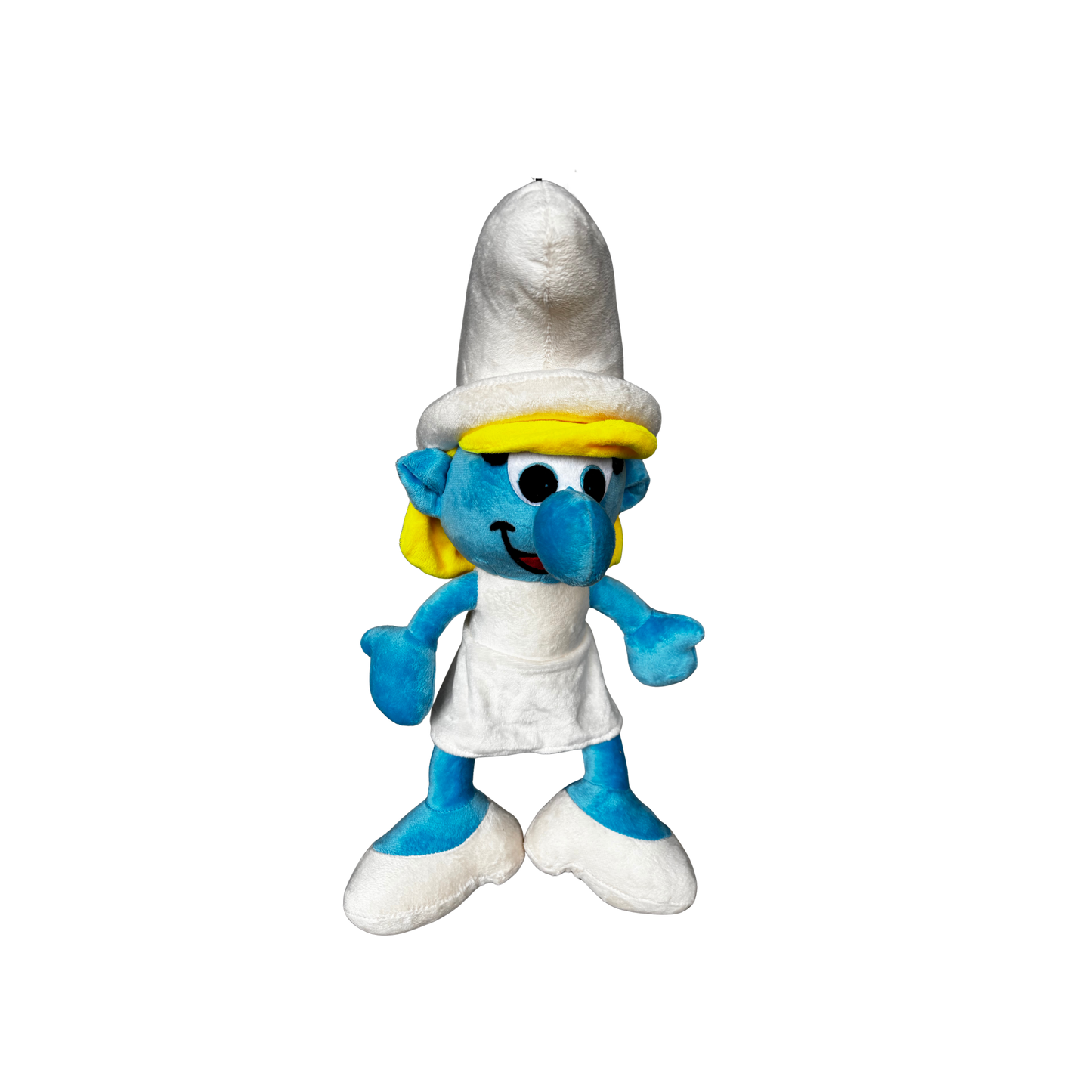 BLUE & WHITE CHARACTER PLUSH WITH YELLOW HAT - 45 CMS