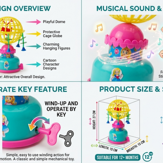 WIND-UP MUSICAL ROTATING TOY FOR TODDLERS