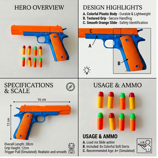 KIDS SOFT DART TOY GUN WITH FOAM BULLETS