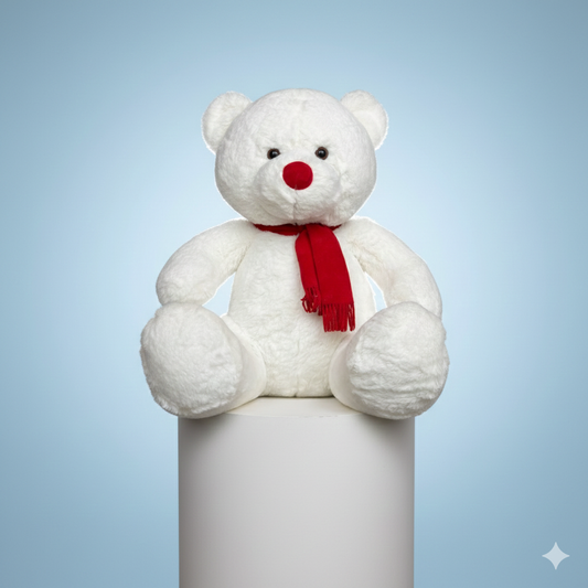 CLASSIC WHITE TEDDY BEAR SOFT TOY WITH RED SCARF – 36 CM