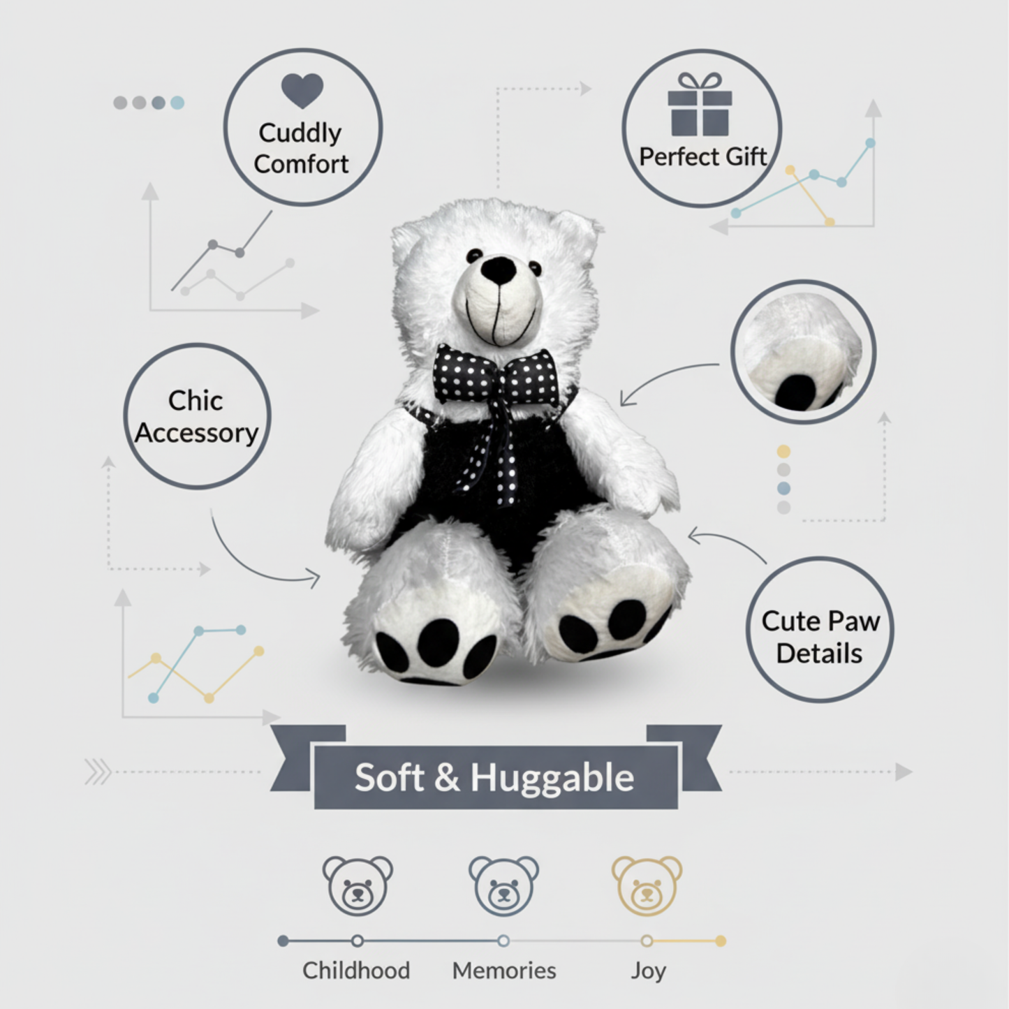 CLASSIC TEDDY BEAR WITH POLKA BOW - 52 CMS