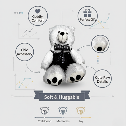 CLASSIC TEDDY BEAR WITH POLKA BOW - 52 CMS