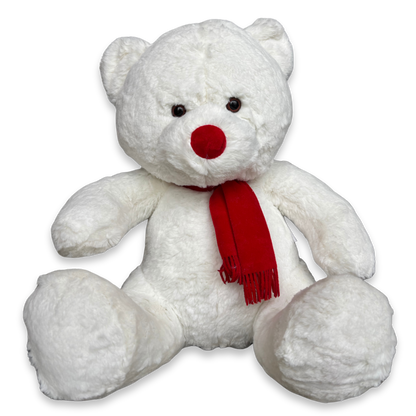 CLASSIC WHITE TEDDY BEAR SOFT TOY WITH RED SCARF – 36 CM