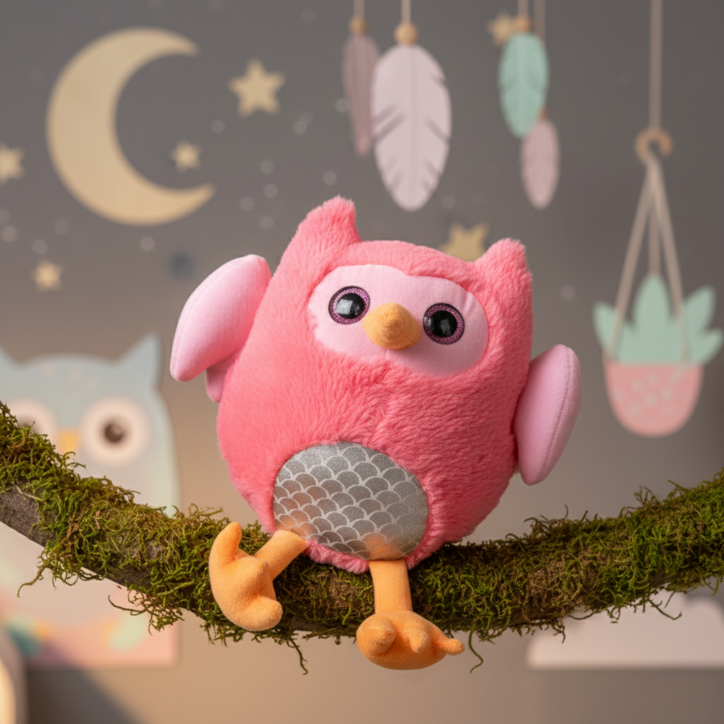 PINK OWL SOFT TOY - 35 CMS
