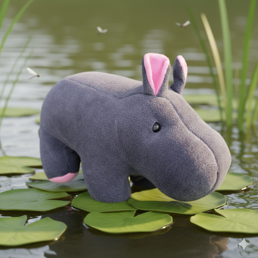 GREY HIPPO SOFT TOY WITH PINK EARS – 15 CM