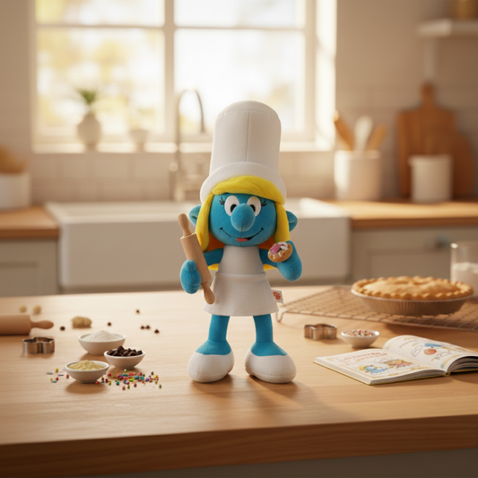 BLUE & WHITE CHARACTER PLUSH WITH YELLOW HAT - 45 CMS