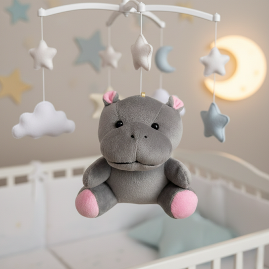 GREY HANGING HIPPO SOFT TOY - 15 CM
