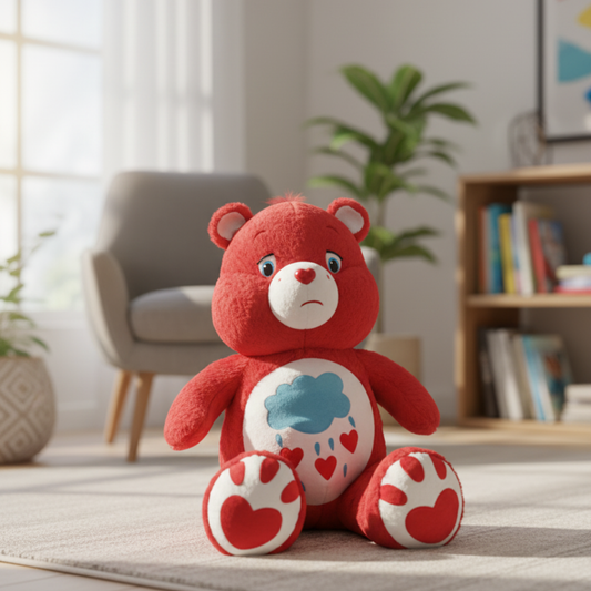 RED CARING BEAR PLUSH TOY WITH CLOUD BELLY - 75 CMS