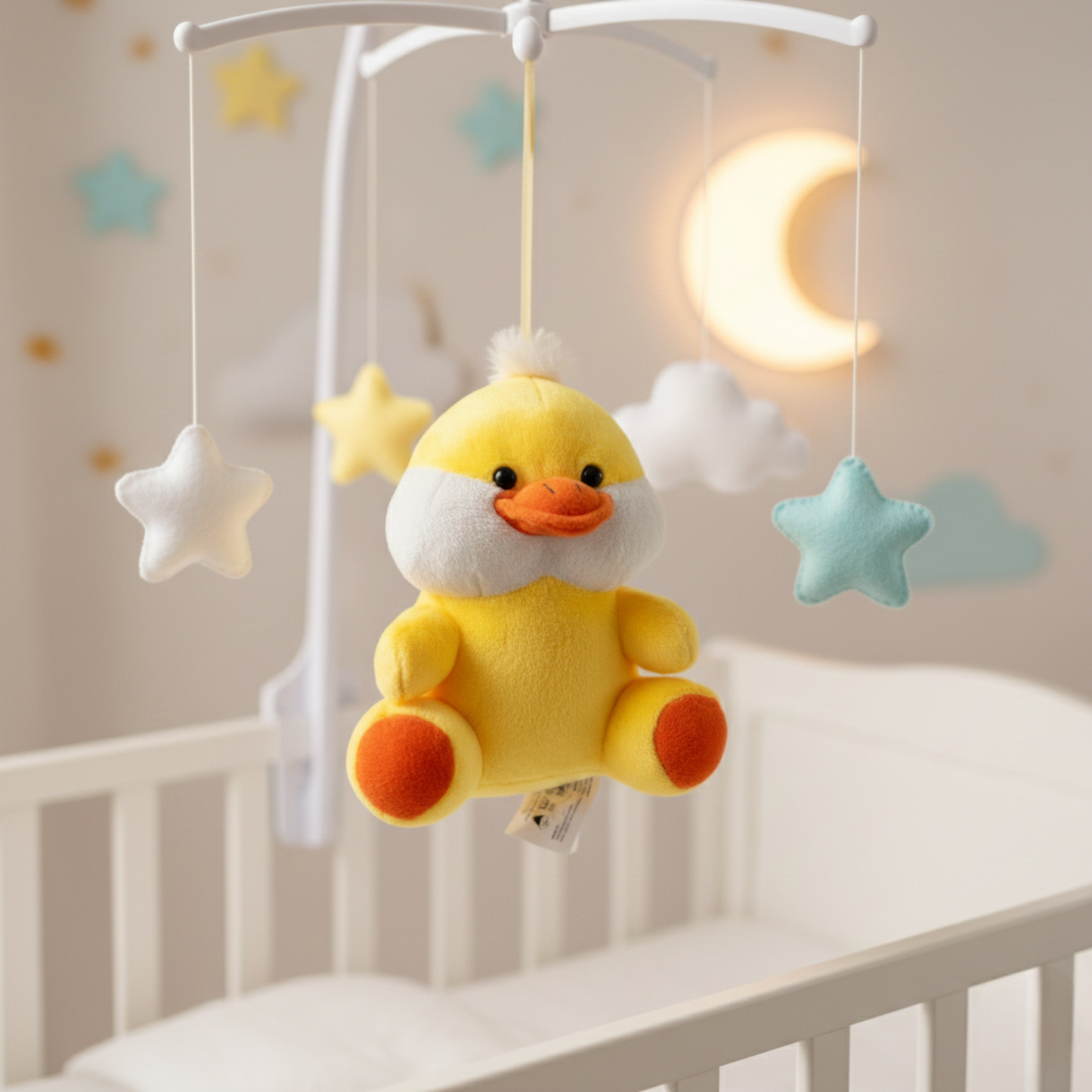 YELLOW HANGING DUCK SOFT TOY – 15 CM