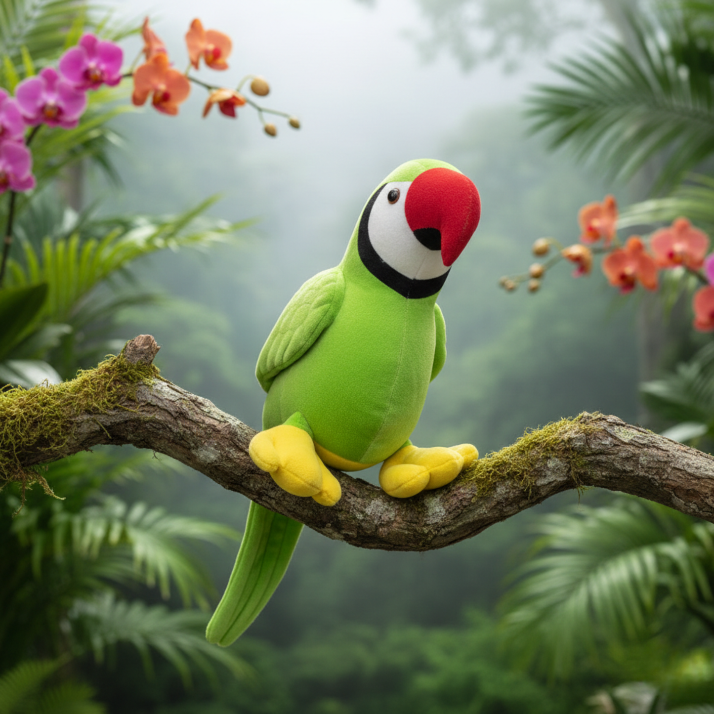 GREEN PARROT SOFT TOY WITH COLORFUL WINGS – 30 CM