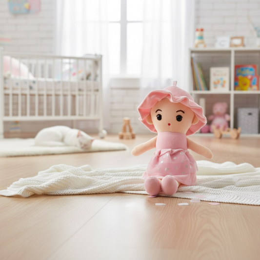 PINK UMBRELLA RAINCOAT GIRL SOFT PLUSH HANGING TOY DOLL - 40 CMS