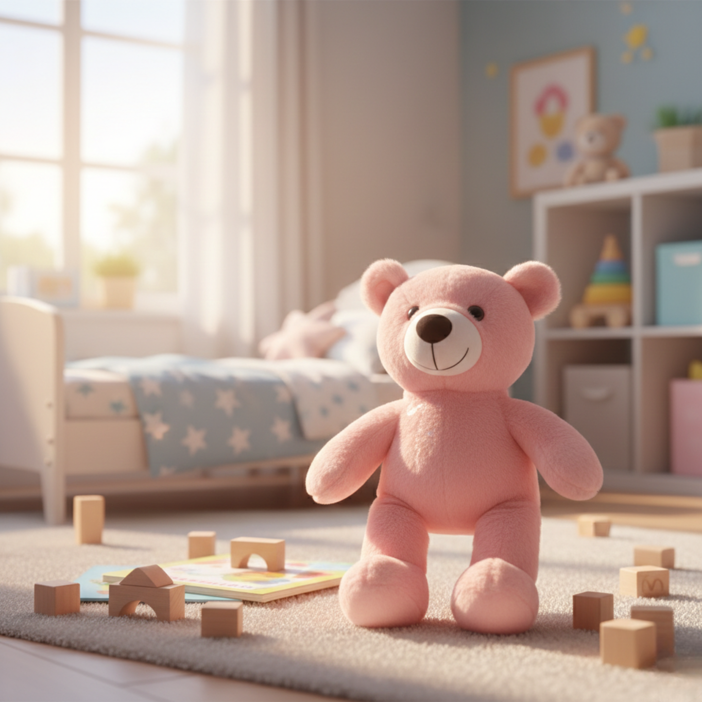 CUTE PINK TEDDY BEAR PLUSH WITH NECK RIBBON - 47 CMS