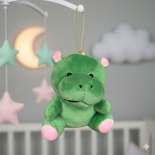GREEN HIPPO HANGING SOFT TOY - 15 CMS
