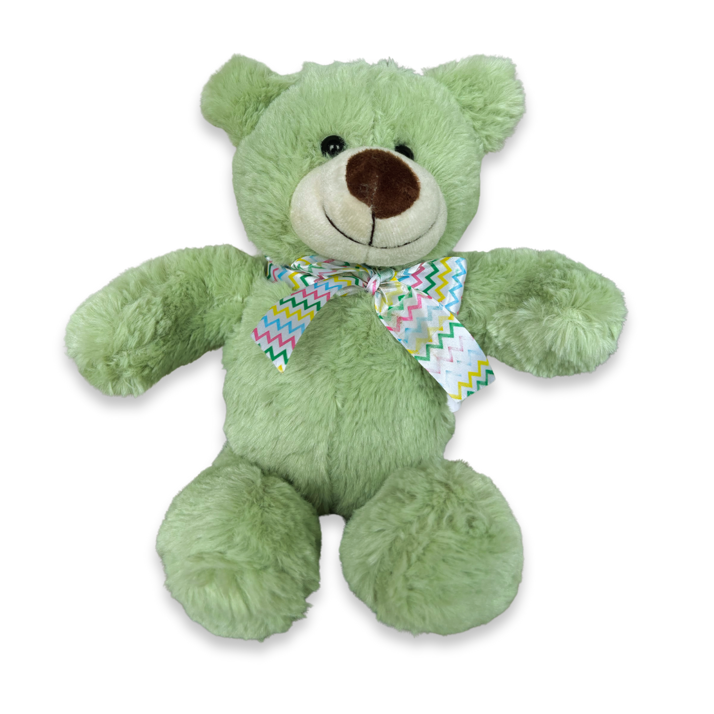GREEN TEDDY BEAR SOFT TOY WITH BOW - 29 CMS
