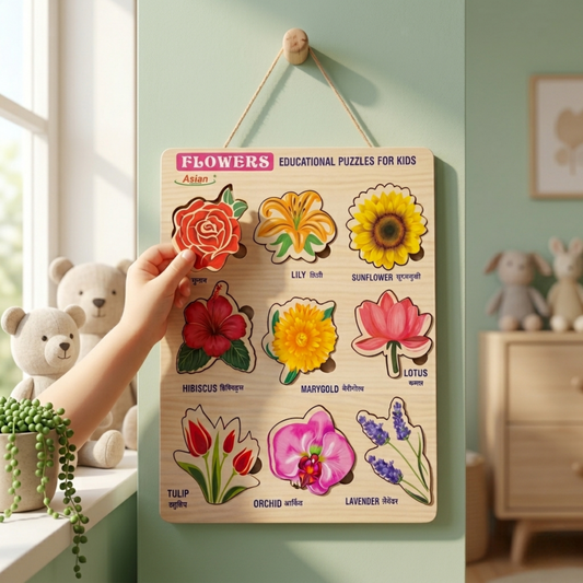 FLOWERS WOODEN EDUCATIONAL PUZZLE FOR KIDS