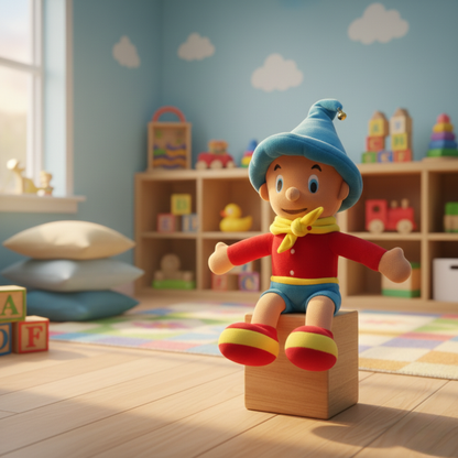 CUTE BOY WIZARD PLUSH TOY BLUE HAT YELLOW SCARF - 40 CMS