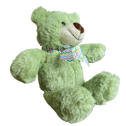 GREEN TEDDY BEAR SOFT TOY WITH BOW - 29 CMS