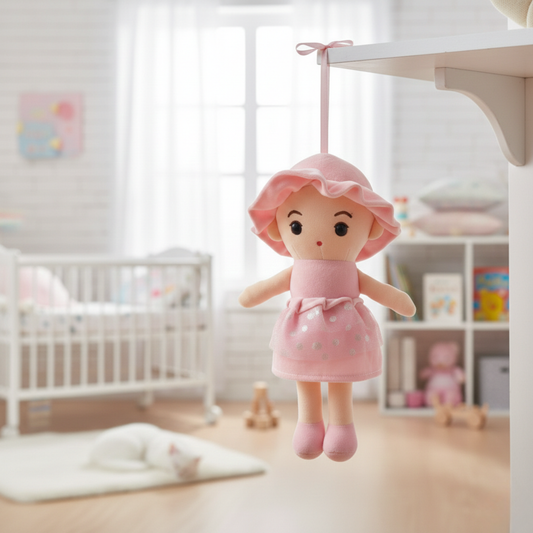 PINK UMBRELLA RAINCOAT GIRL SOFT PLUSH HANGING TOY DOLL - 40 CMS