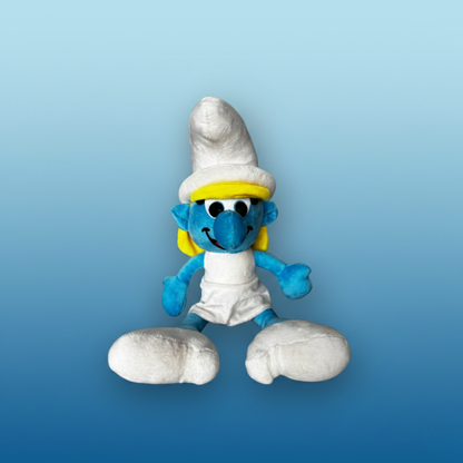 BLUE & WHITE PLUSH TOY WITH YELLOW HAT - 45 CMS