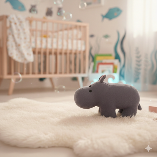 GREY HIPPO SOFT TOY WITH PINK EARS – 15 CM