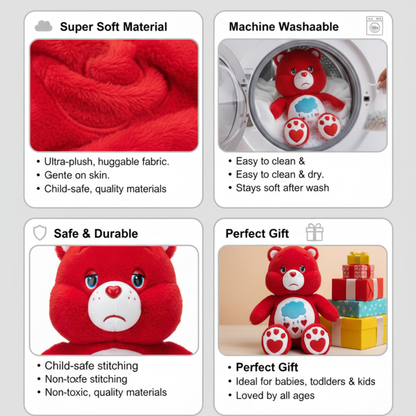 RED CARING BEAR PLUSH TOY WITH CLOUD BELLY - 75 CMS