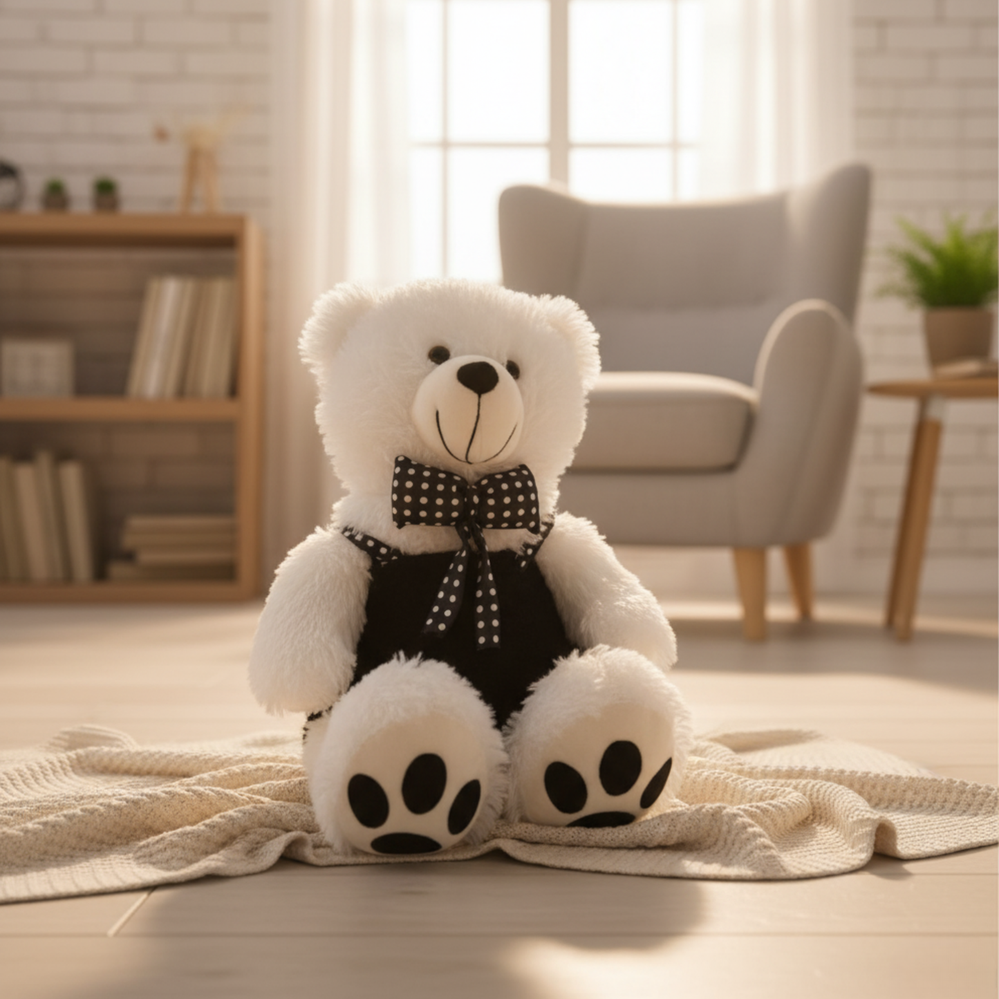 CLASSIC TEDDY BEAR WITH POLKA BOW - 52 CMS
