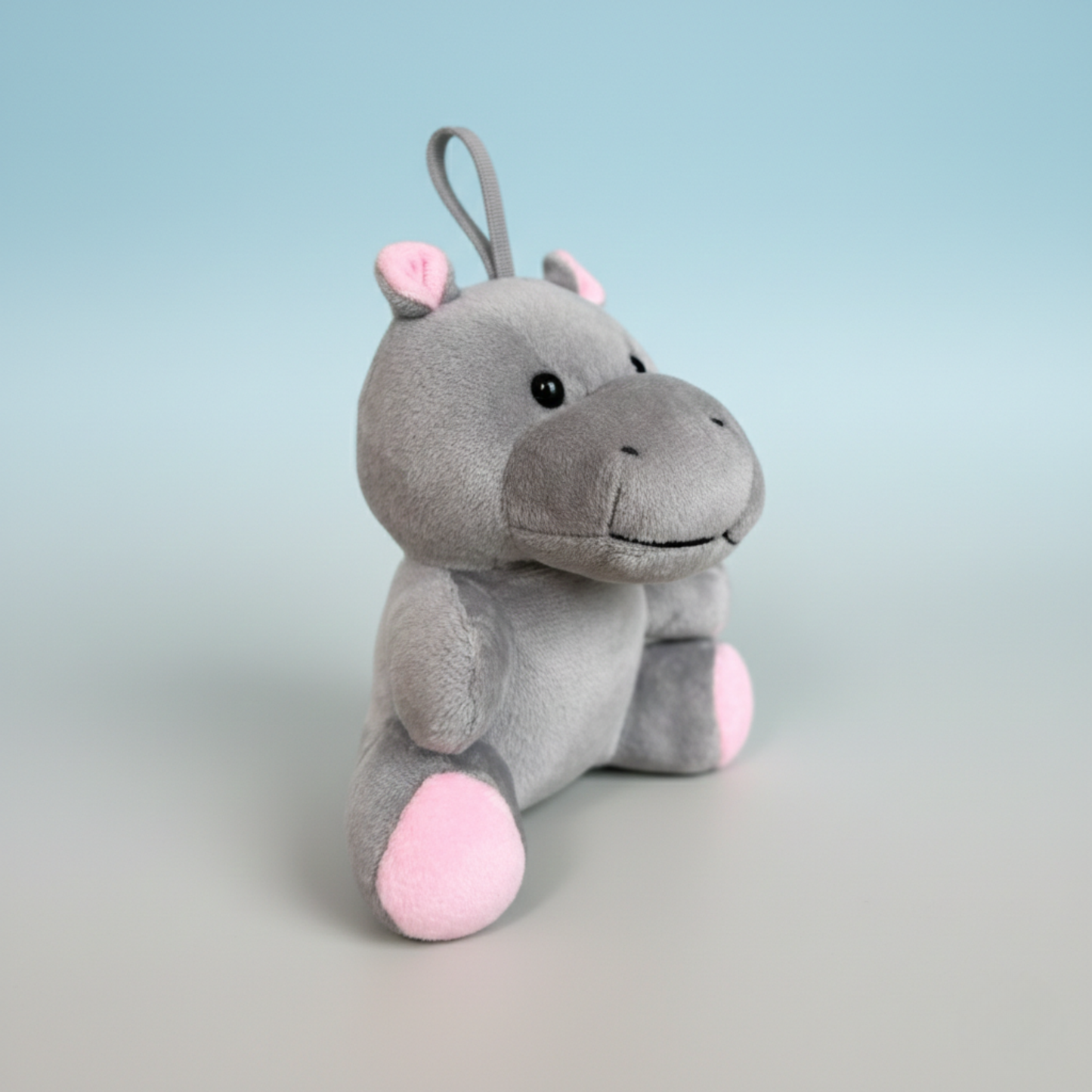 GREY HANGING HIPPO SOFT TOY - 15 CM