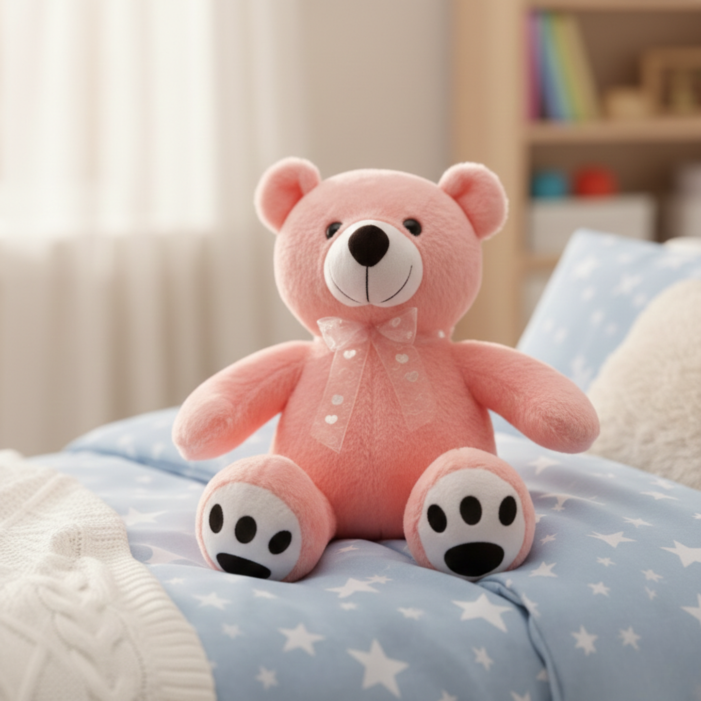 CUTE PINK TEDDY BEAR PLUSH WITH NECK RIBBON - 47 CMS