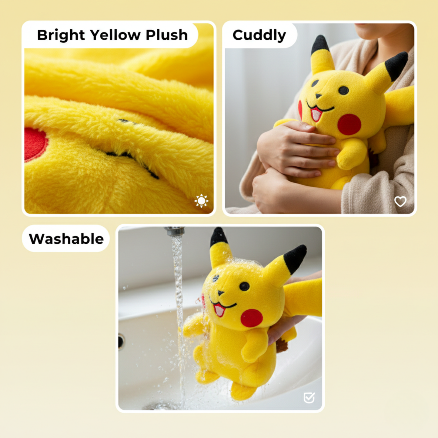 CUTE YELLOW MOUSE PLUSH TOY WITH RED CHEEKS - 35 CMS