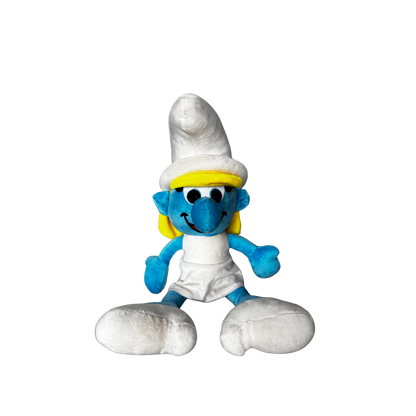 BLUE & WHITE CHARACTER PLUSH WITH YELLOW HAT - 45 CMS