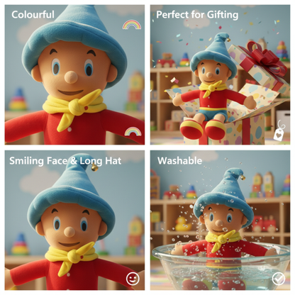 CUTE BOY WIZARD PLUSH TOY BLUE HAT YELLOW SCARF - 40 CMS