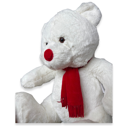 CLASSIC WHITE TEDDY BEAR SOFT TOY WITH RED SCARF – 36 CM