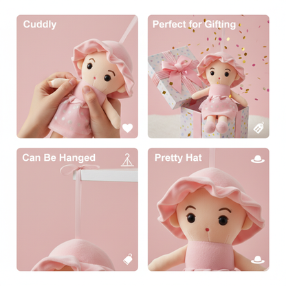 PINK UMBRELLA RAINCOAT GIRL SOFT PLUSH HANGING TOY DOLL - 40 CMS