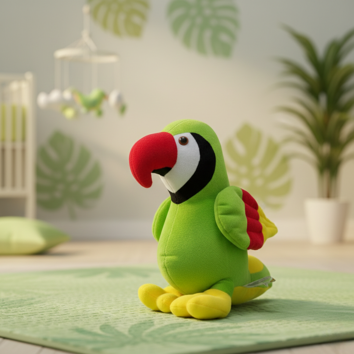 GREEN PARROT SOFT TOY WITH COLORFUL WINGS – 30 CM