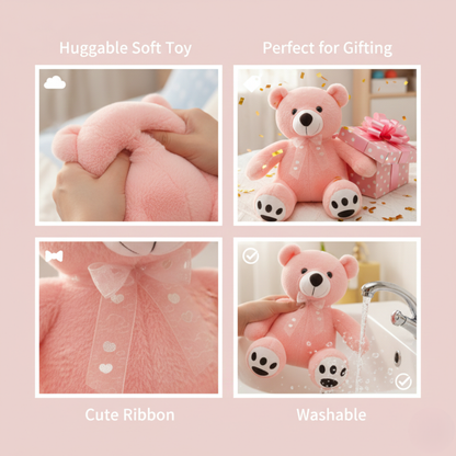 CUTE PINK TEDDY BEAR PLUSH WITH NECK RIBBON - 47 CMS