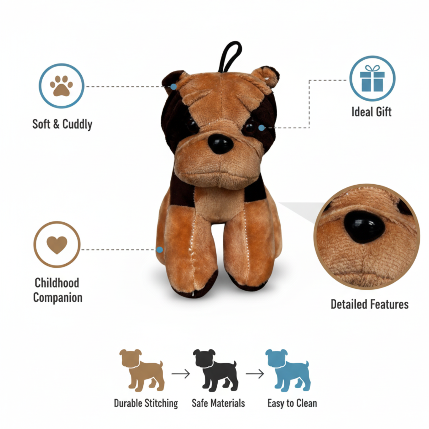BROWN BOXER PUPPY PLUSH TOY - 30 CMS