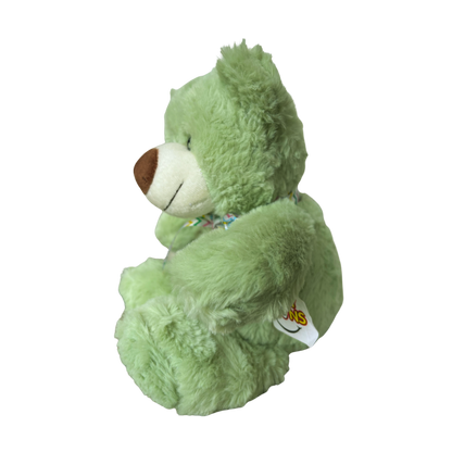 GREEN TEDDY BEAR SOFT TOY WITH BOW - 29 CMS