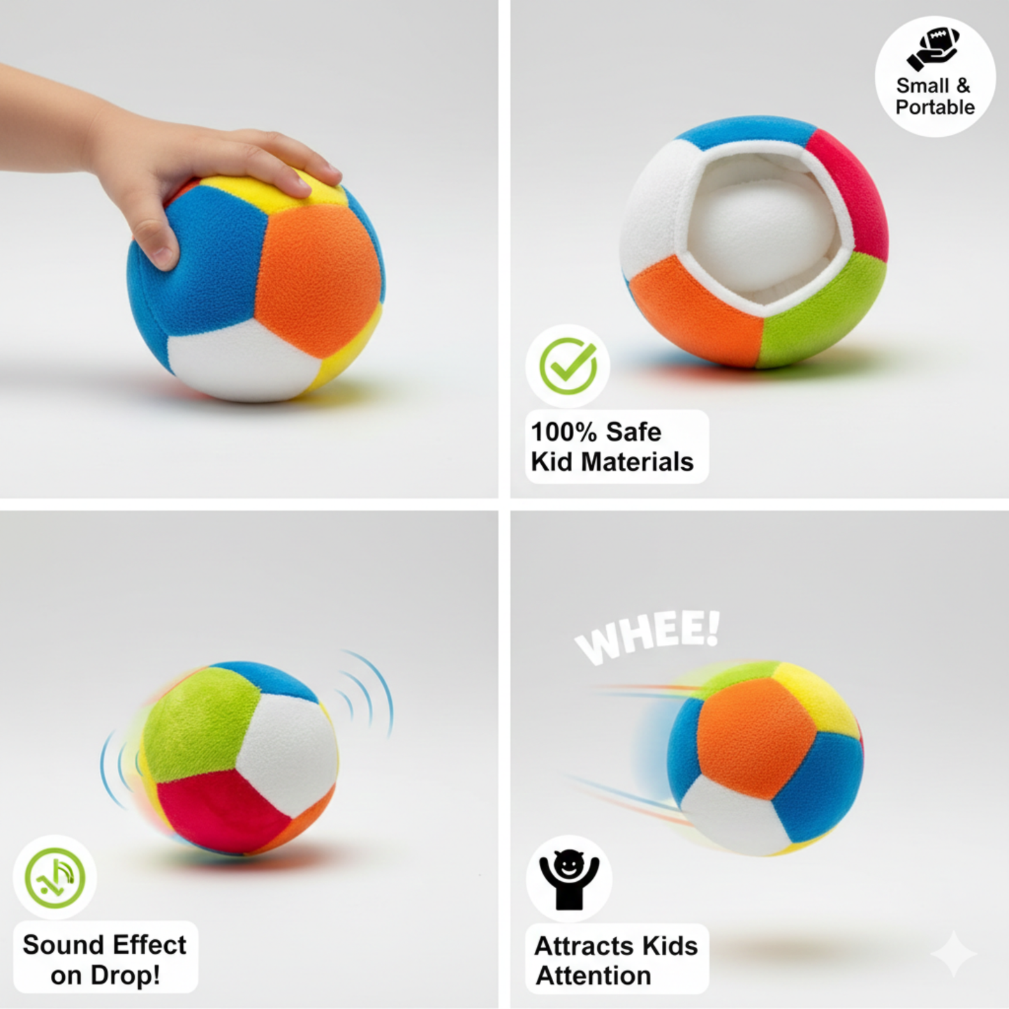 MULTICOLOUR SOFT PLUSH BALL WITH SOUND – 10CM