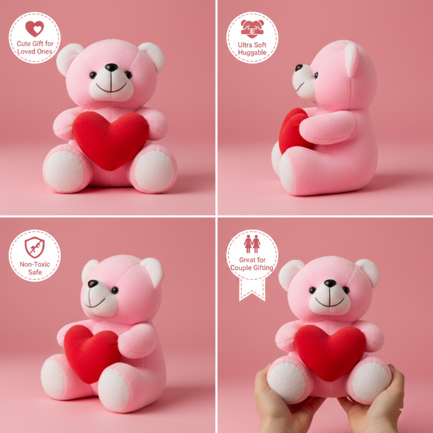 MINI PINK TEDDY BEAR WITH HEART – 15CM