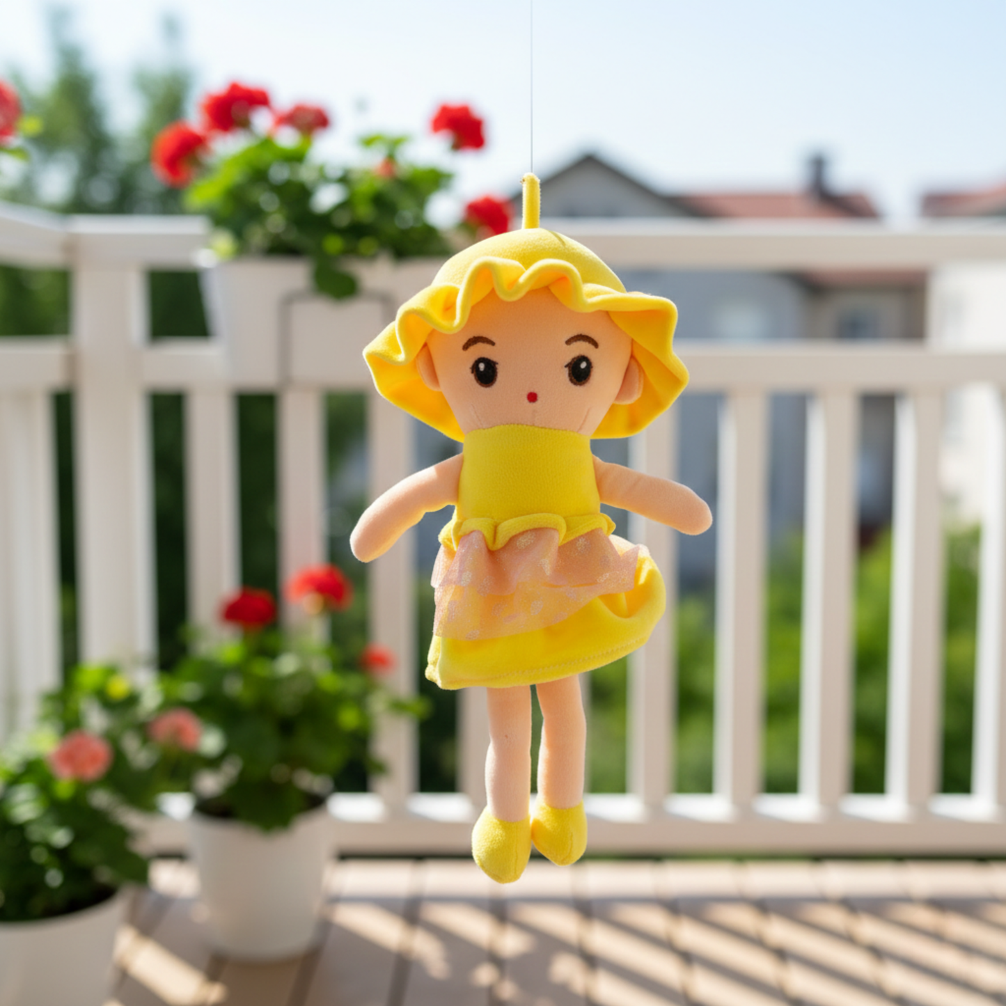 YELLOW UMBRELLA RAINCOAT GIRL SOFT PLUSH HANGING TOY DOLL - 40 CM