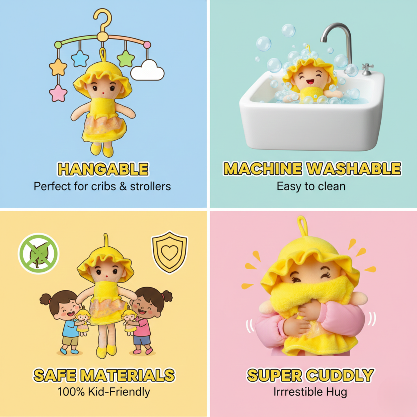 YELLOW UMBRELLA RAINCOAT GIRL SOFT PLUSH HANGING TOY DOLL - 40 CM