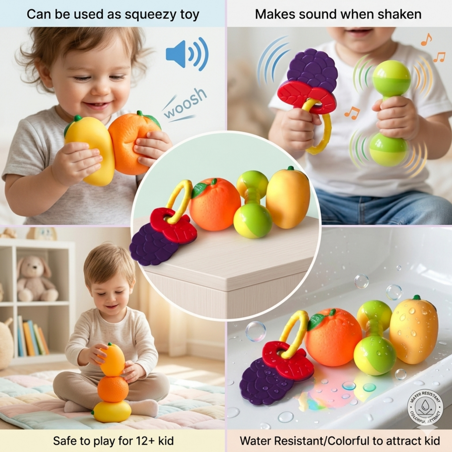 SQUEEZY FRUIT TEETHER TOY SET