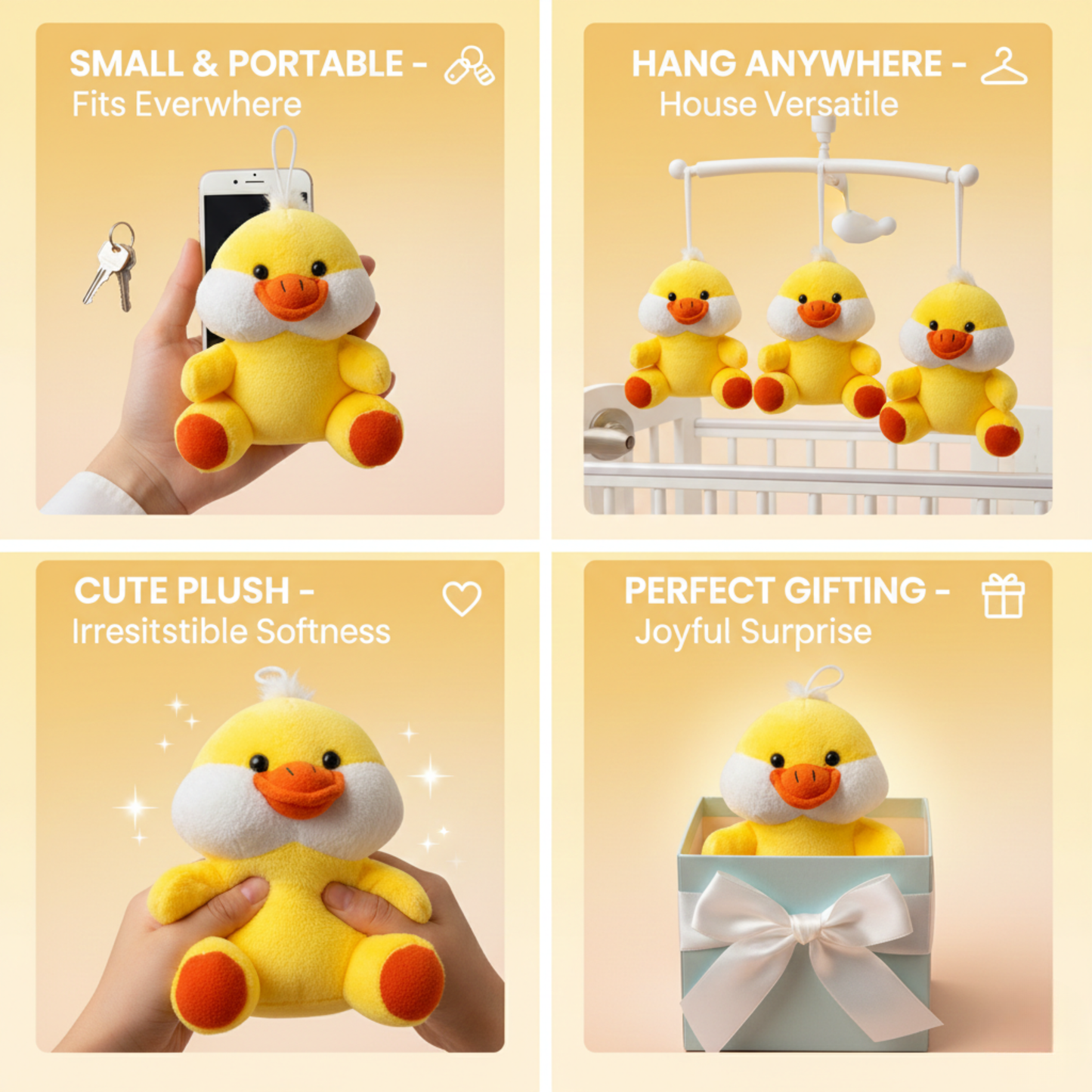 YELLOW HANGING DUCK SOFT TOY – 15 CM