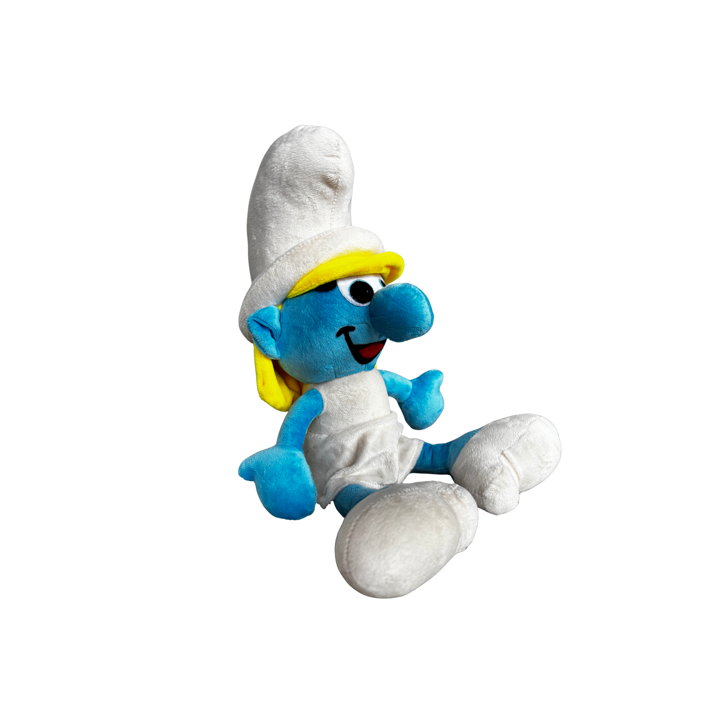 BLUE & WHITE CHARACTER PLUSH WITH YELLOW HAT - 45 CMS